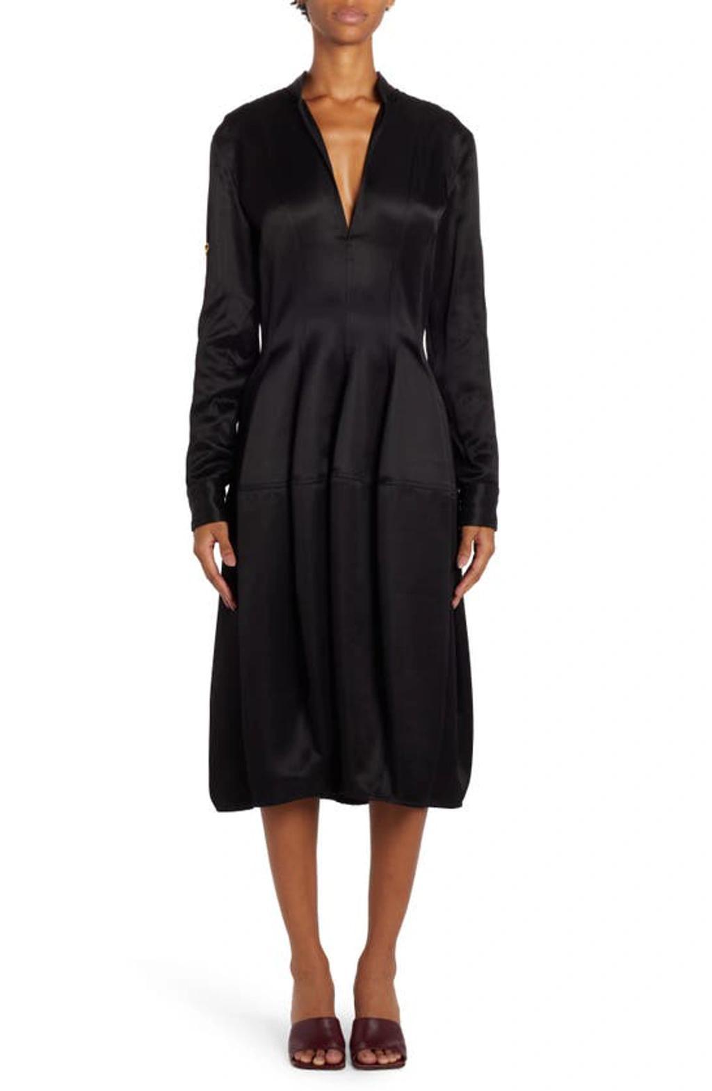 Silk Midi Dress With Adjustable Sleeves In Nero Product Image