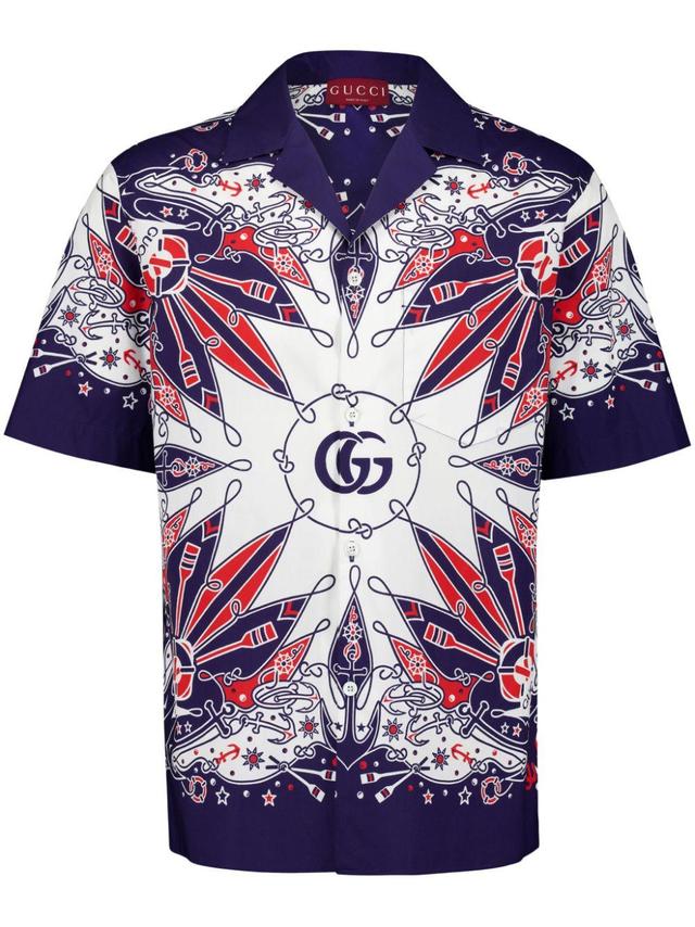 GUCCI Double G Bandana Print Cotton Shirt In Blue Product Image