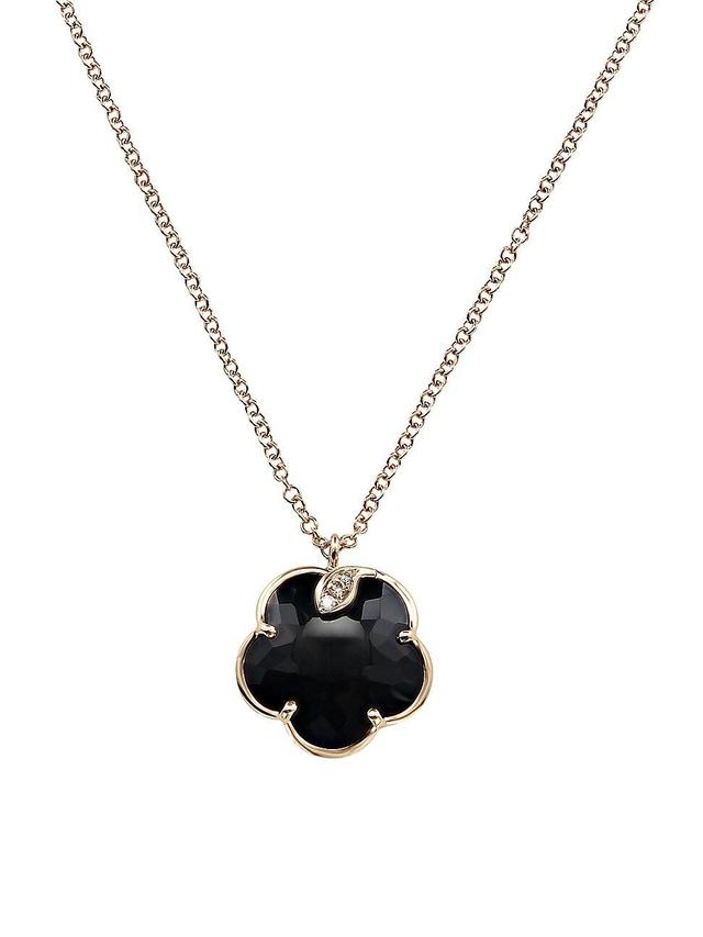 Womens Petit Joli 18K Rose Gold, Black Onyx, & Diamond Flower Pendant Necklace Product Image