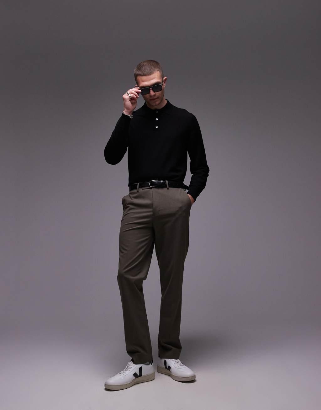 ARKET merino wool knit long sleeve polo shirt in black Product Image