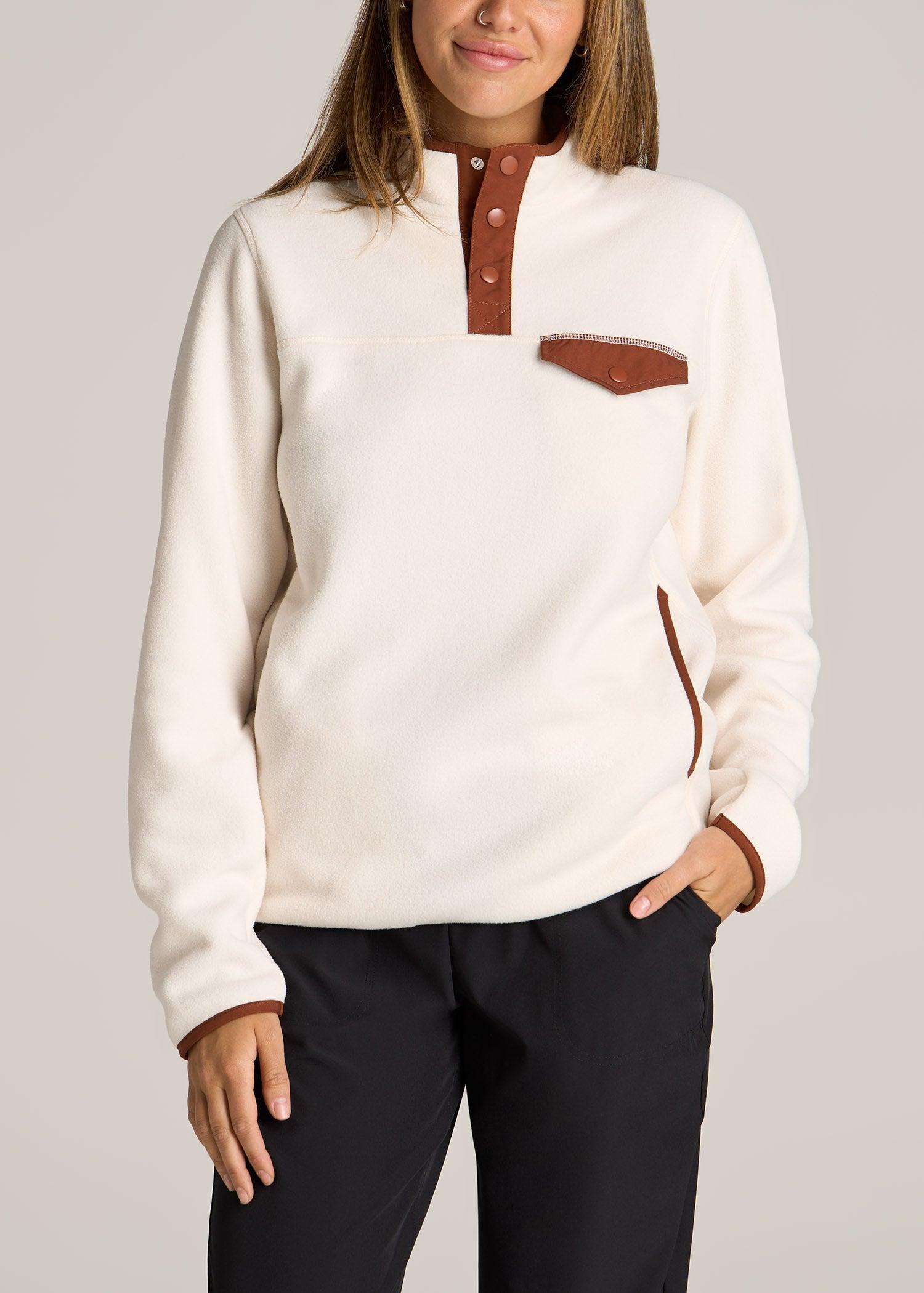 Polar Fleece 3-Snap Pullover Sweater for Tall Women in Natural Female Product Image