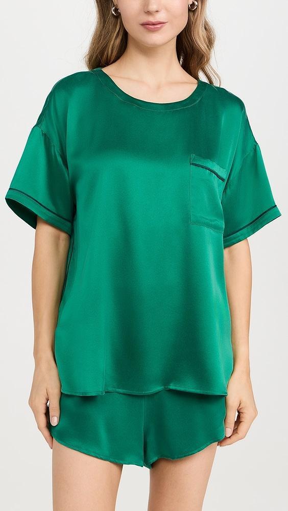 Lunya Washable Silk Long Sleeve Piped Tee Short Set | Shopbop Product Image