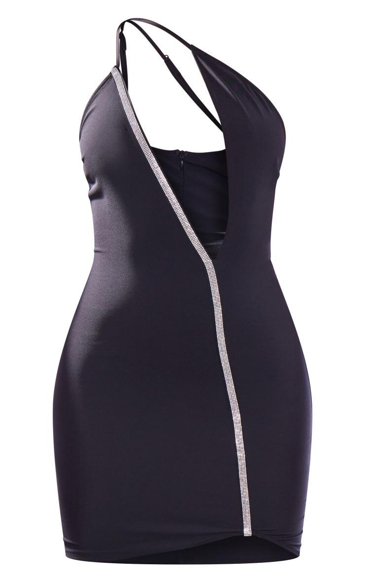 Black Diamante Trim One Shoulder Cut Out Bodycon Dress Product Image