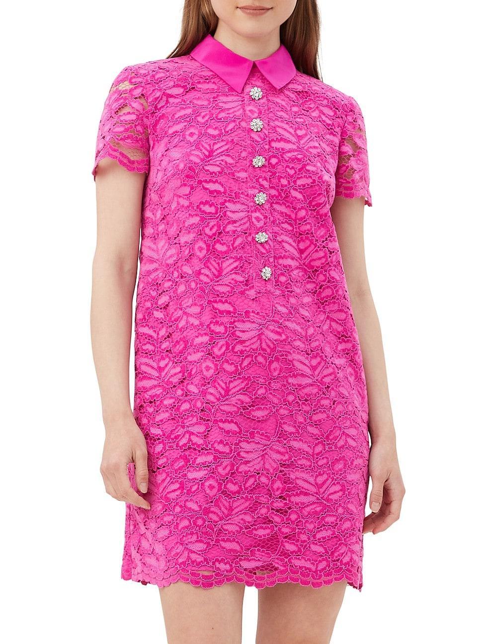 Trina Turk Hani Woven Point Collar Short Sleeve Shift Lace Dress Product Image