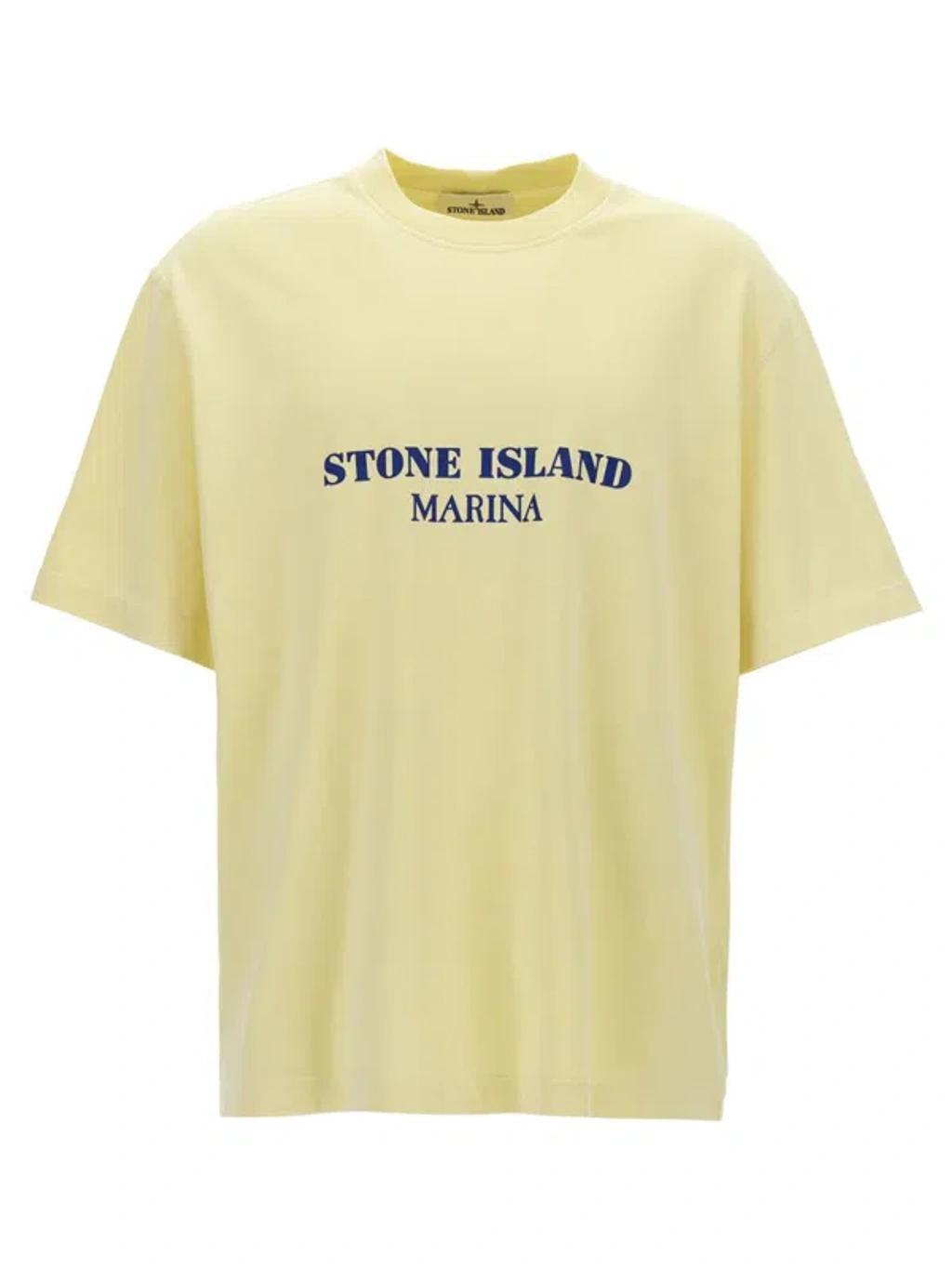 STONE ISLAND Logo Print T-shirt In Yellow Product Image