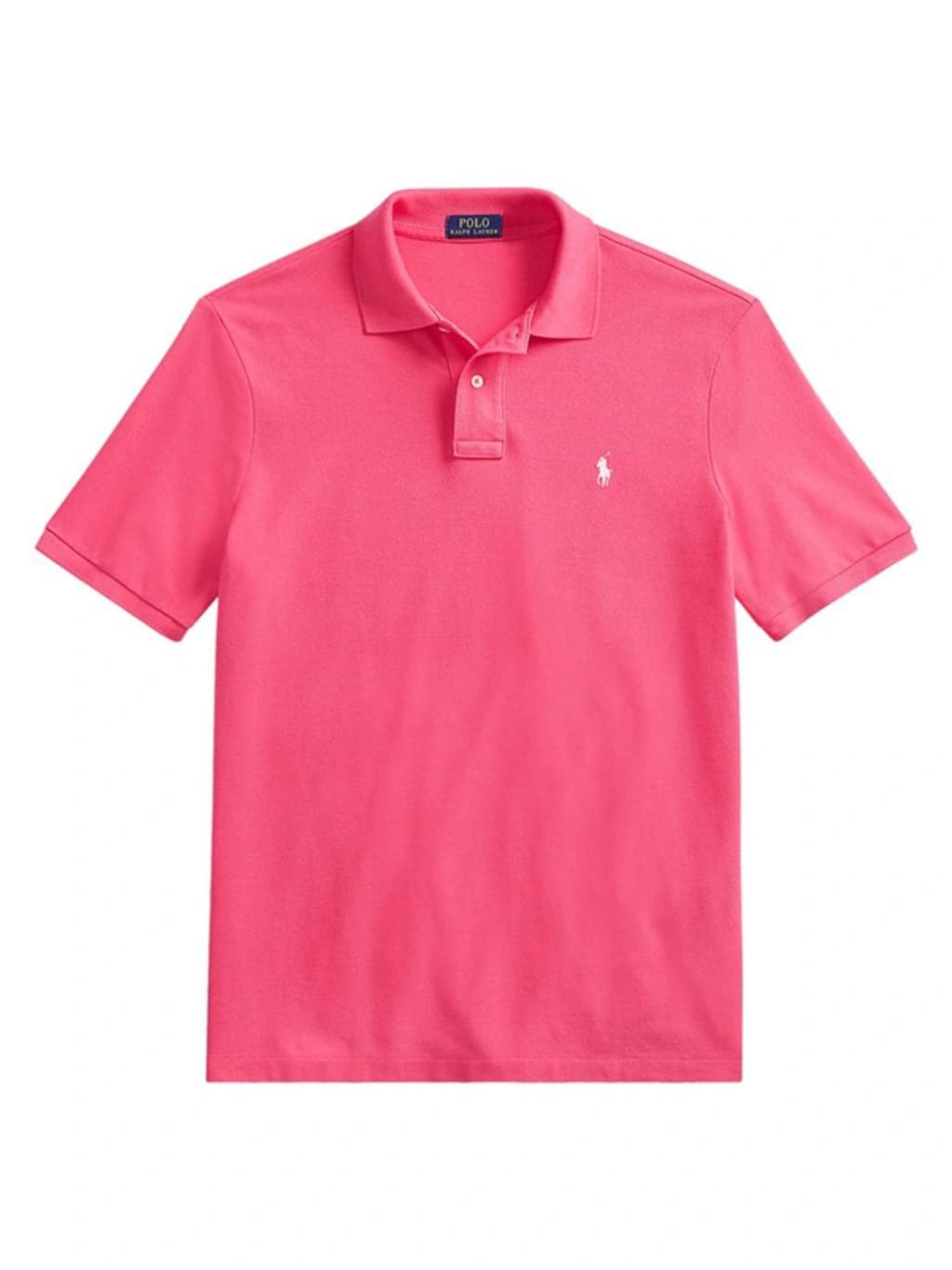 Cotton Mesh Custom Slim Fit Polo Shirt In Hot Pink Product Image