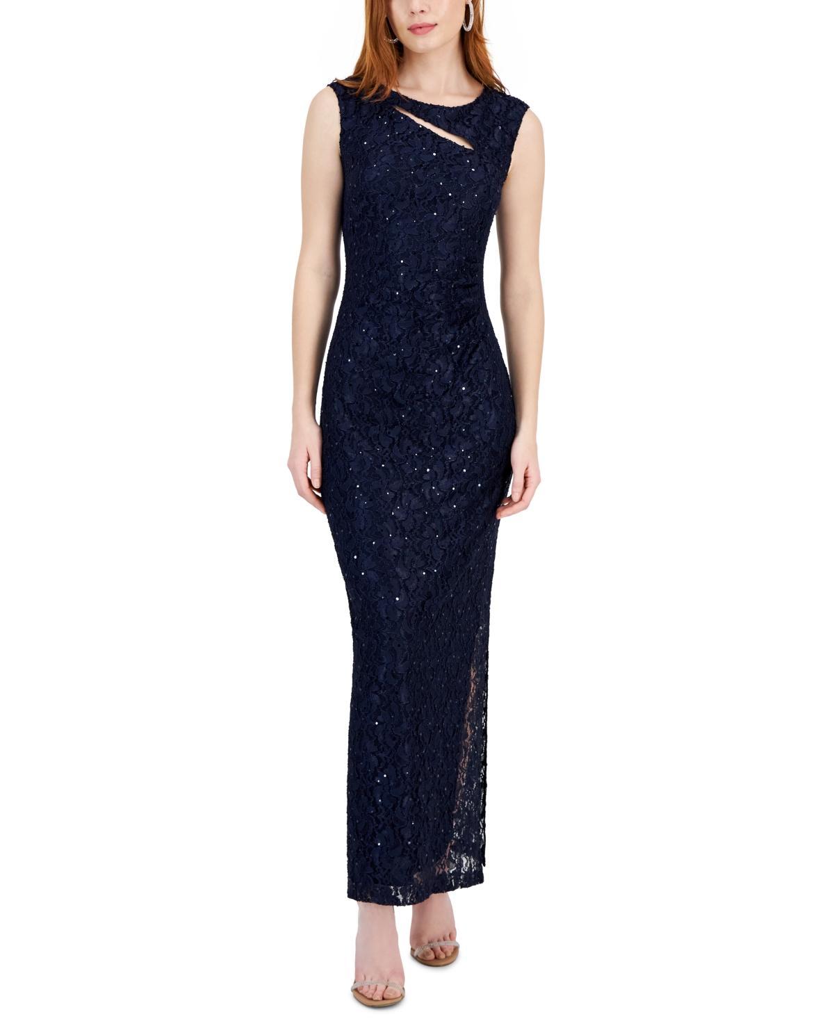 Connected Womens Lace Cutout Cap-Sleeve Gown Product Image