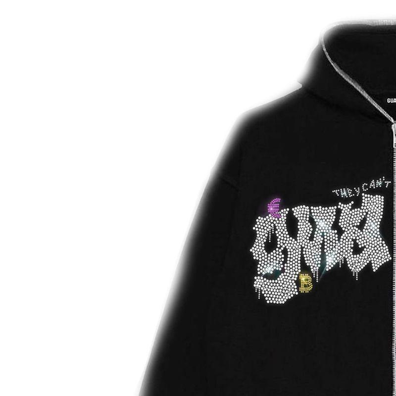 Rhinestone Zip-Up Hoodie Product Image