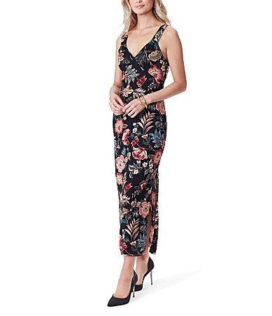 Jessica Simpson Roslyan Floral Printed Side Slit Slip Dress Product Image