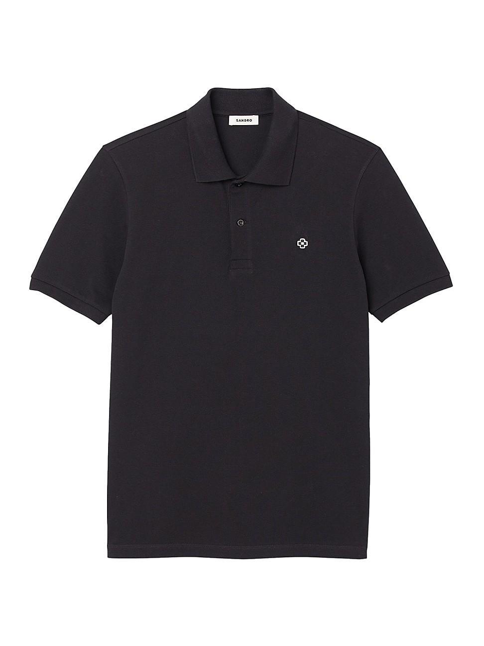 Sandro Cotton Pique Square Cross Patch Classic Fit Polo Shirt Product Image