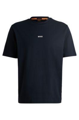 Relaxed-fit T-shirt In Stretch Cotton With Logo Print In Dark Blue Product Image