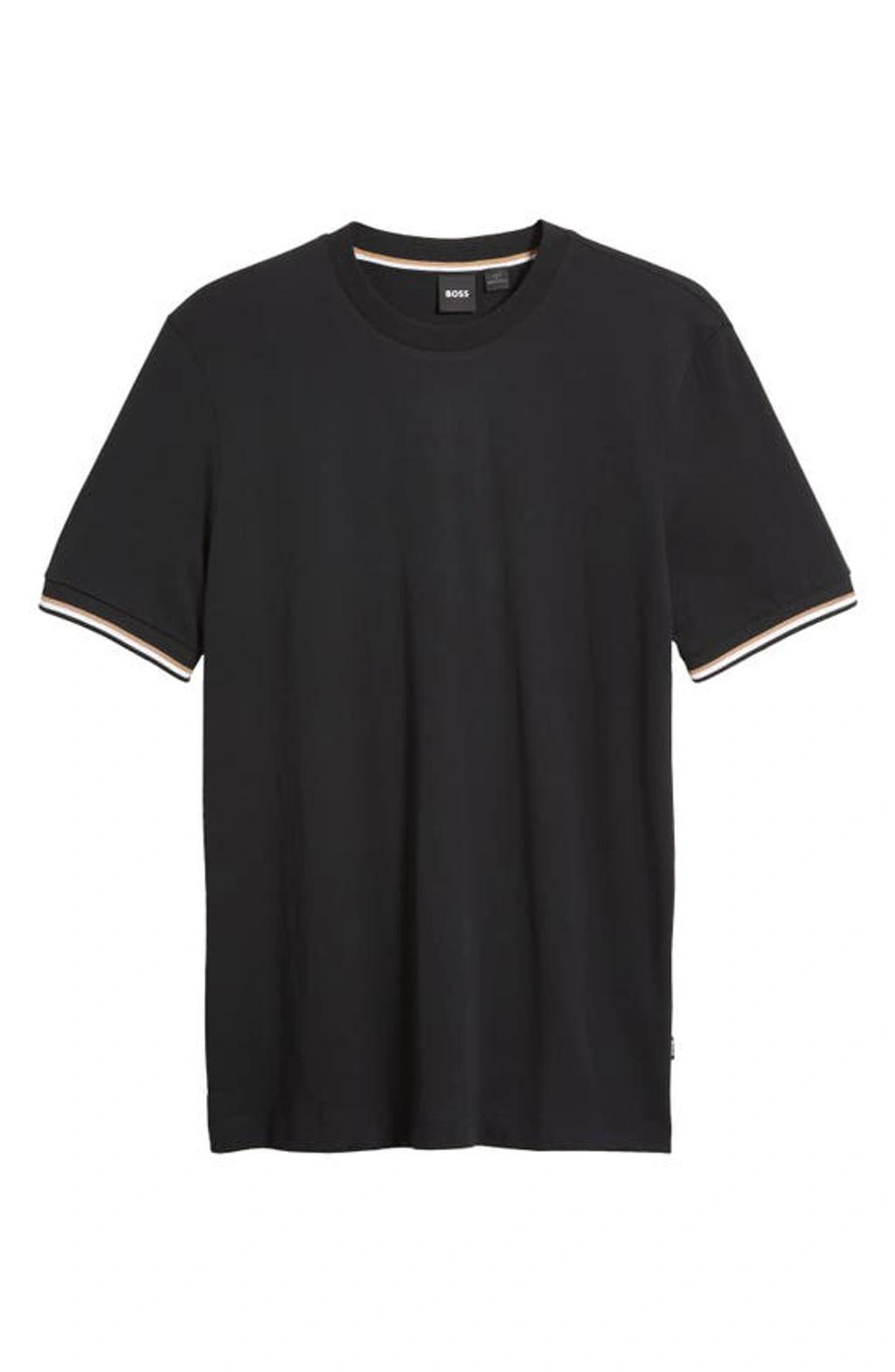 HUGO BOSS Stripe-trim Cotton T-shirt In Schwarz Product Image