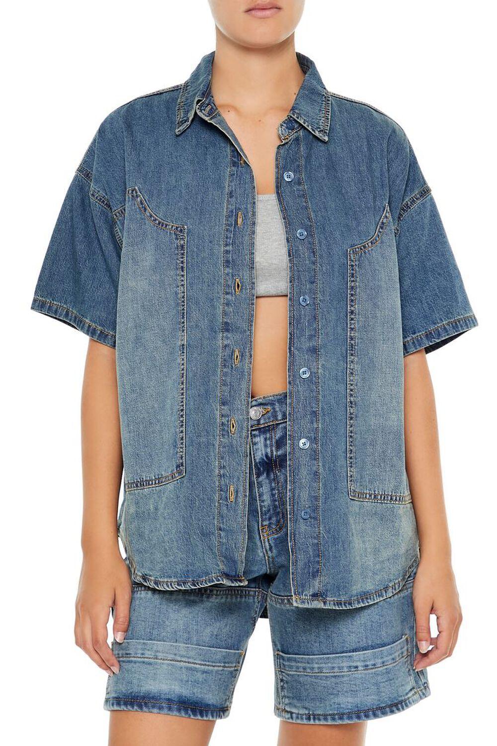 Denim Curved-Hem Shirt | Forever 21 product image