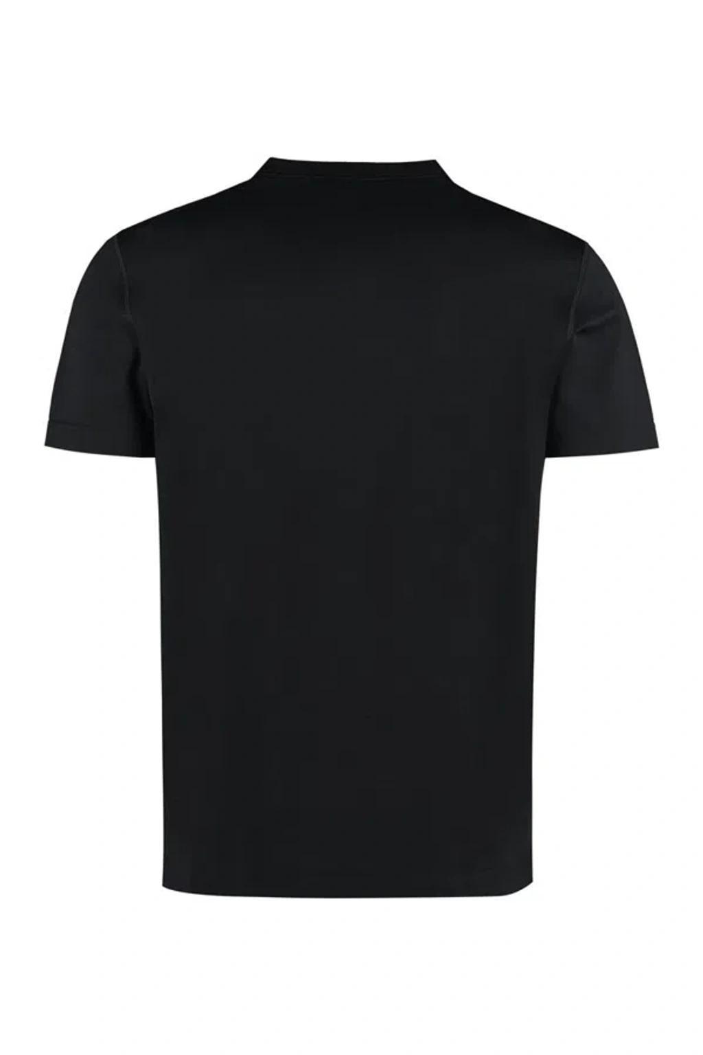 Blue Cotton T-shirt With Silver Plaque Logo In Black Product Image