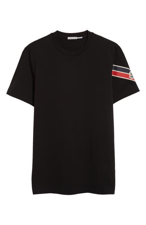 MONCLER Stripe Logo Cotton T-shirt In Black Product Image