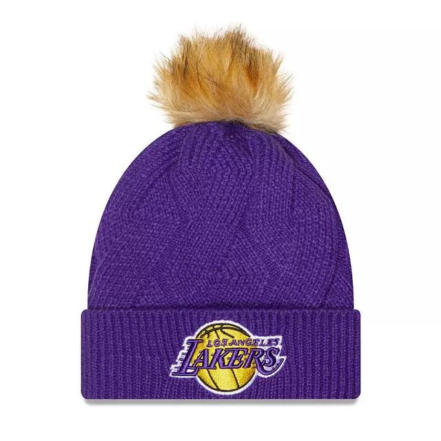 Womens New Era Los Angeles Lakers Snowy Cuffed Knit Hat with Pom Product Image