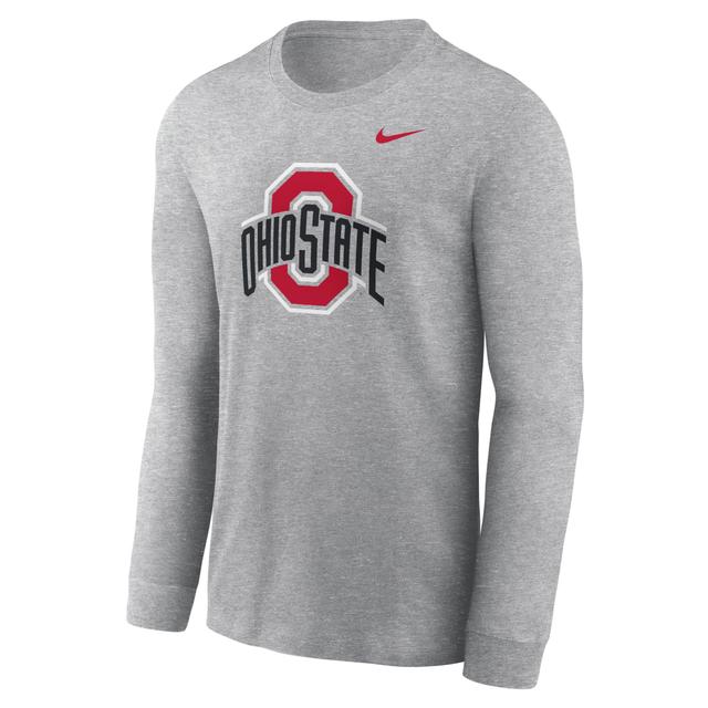 Mens Nike Heather Gray Ohio State Buckeyes Primary Logo Long Sleeve T-Shirt Product Image