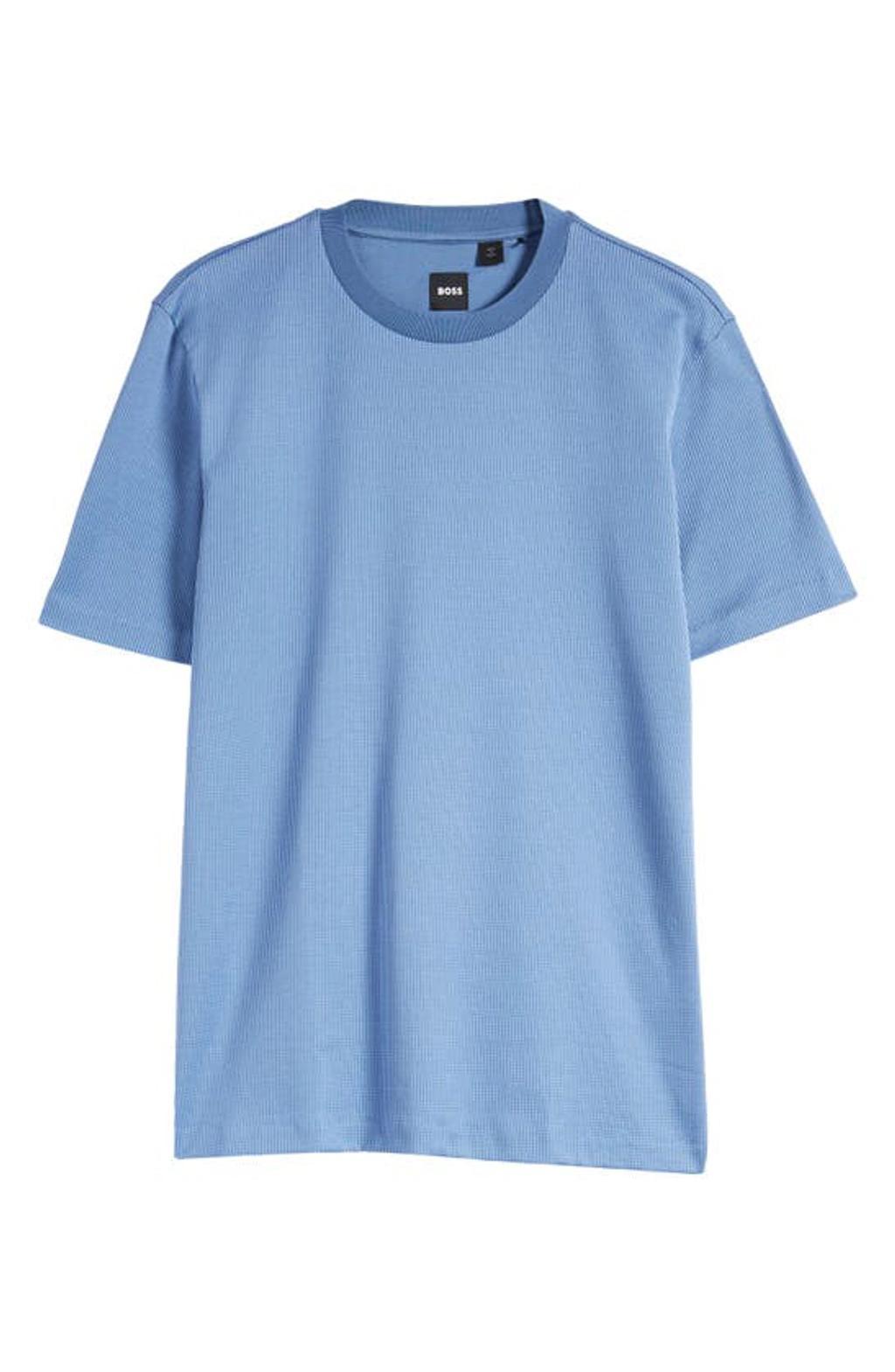 HUGO BOSS Men's Textured Cotton Crewneck T-shirt In Open Blue Product Image