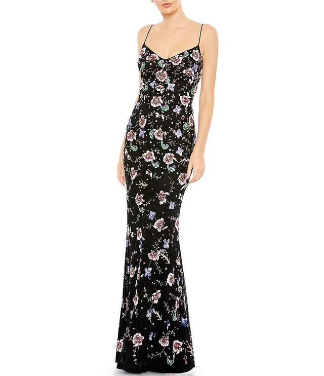 Mac Duggal Floral Beaded Sweetheart Neck Sleeveless Lace-Up Back A-Line Gown Product Image