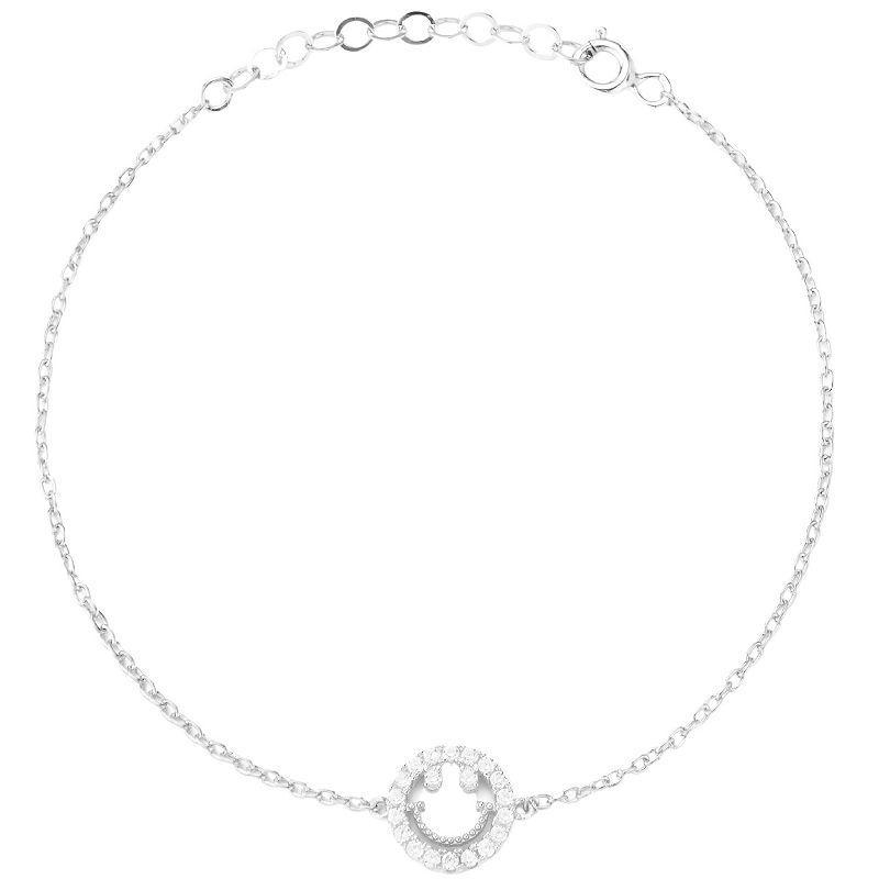 Sunkissed Sterling Sterling Silver Cubic Zirconia Smiley Face Bracelet, Womens Silver Tone Product Image