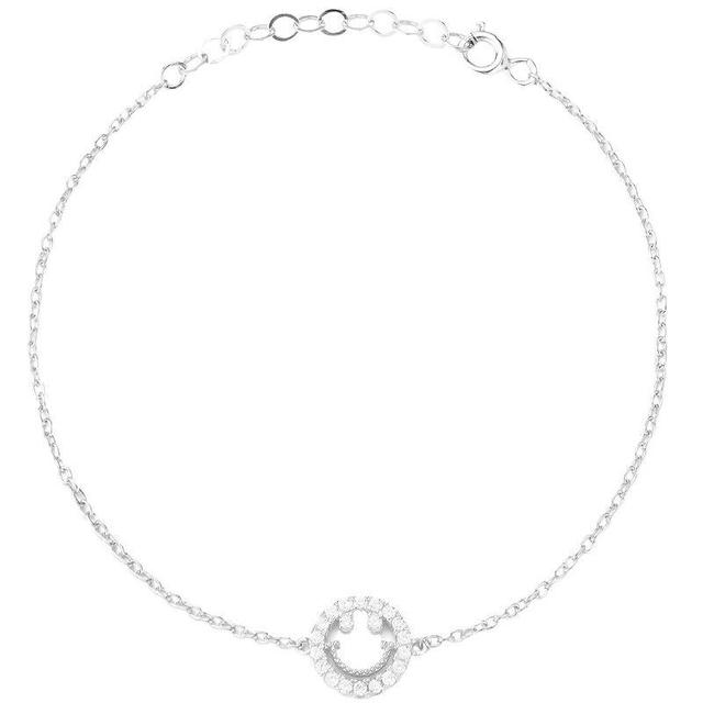 Sunkissed Sterling Sterling Silver Cubic Zirconia Smiley Face Bracelet, Womens White Product Image