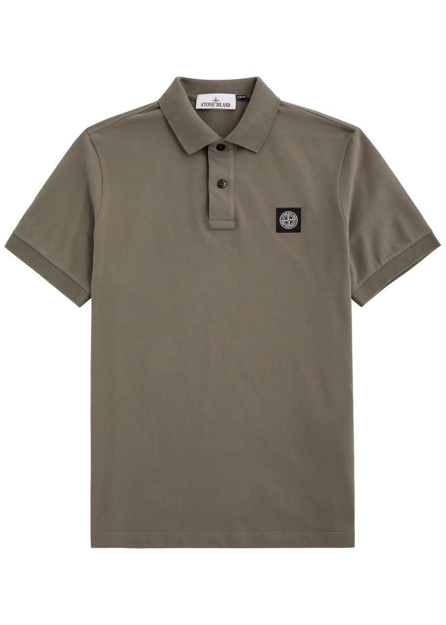 STONE ISLAND Green Piqué Slim Fit Polo Shirt In Brown Product Image