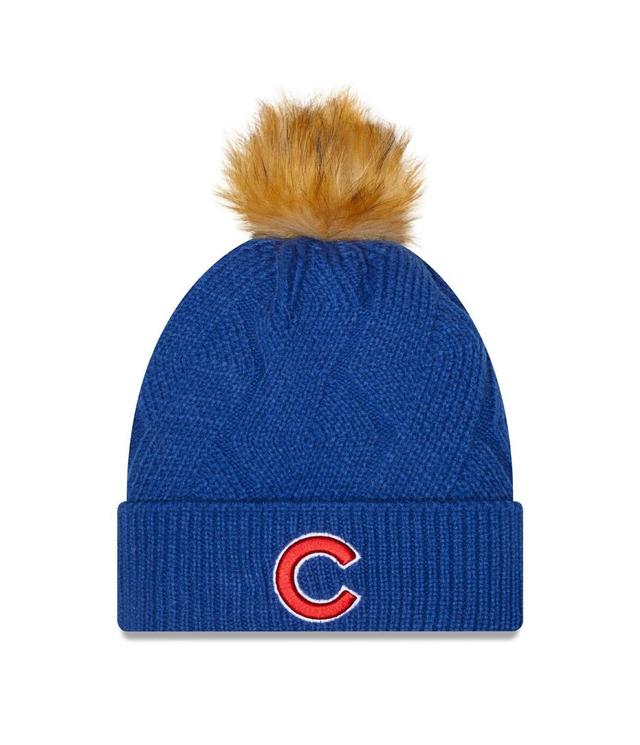 Womens New Era Royal Chicago Cubs Snowy Cuffed Knit Hat with Pom Product Image