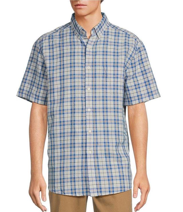 Roundtree & Yorke Short Sleeve Medium Plaid Linen Sport Shirt Product Image