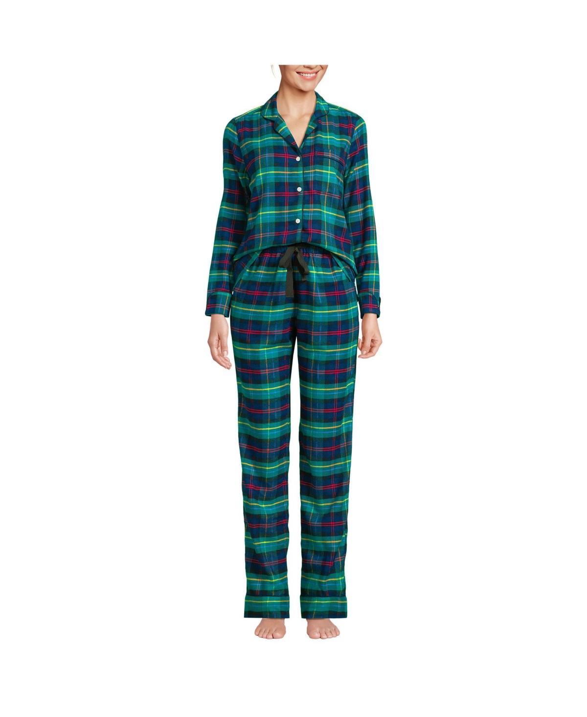 Lands End Womens Drapey Flannel 4 Piece Pajama Set - Long Sleeve Top and Pants Robe and Bag Product Image