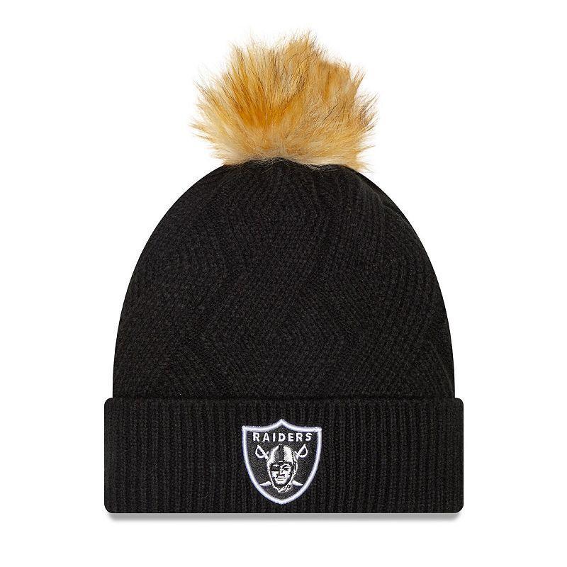 Womens New Era Black Las Vegas Raiders Snowy Cuffed Knit Hat with Pom Product Image