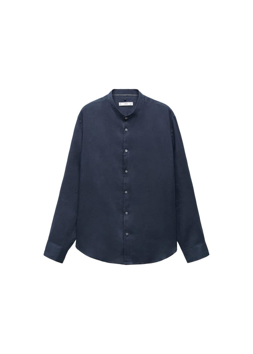 MANGO MAN - 100% linen Mao collar shirt dark navyMen Product Image