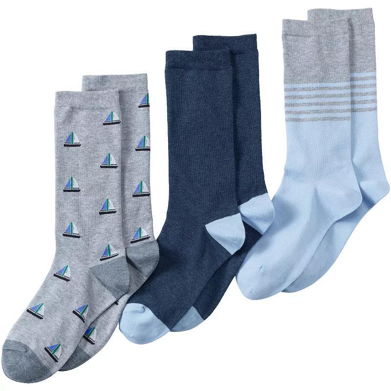 Womens Lands End Seamless Toe Patterned Crew Socks 3-Pack, Womens Product Image