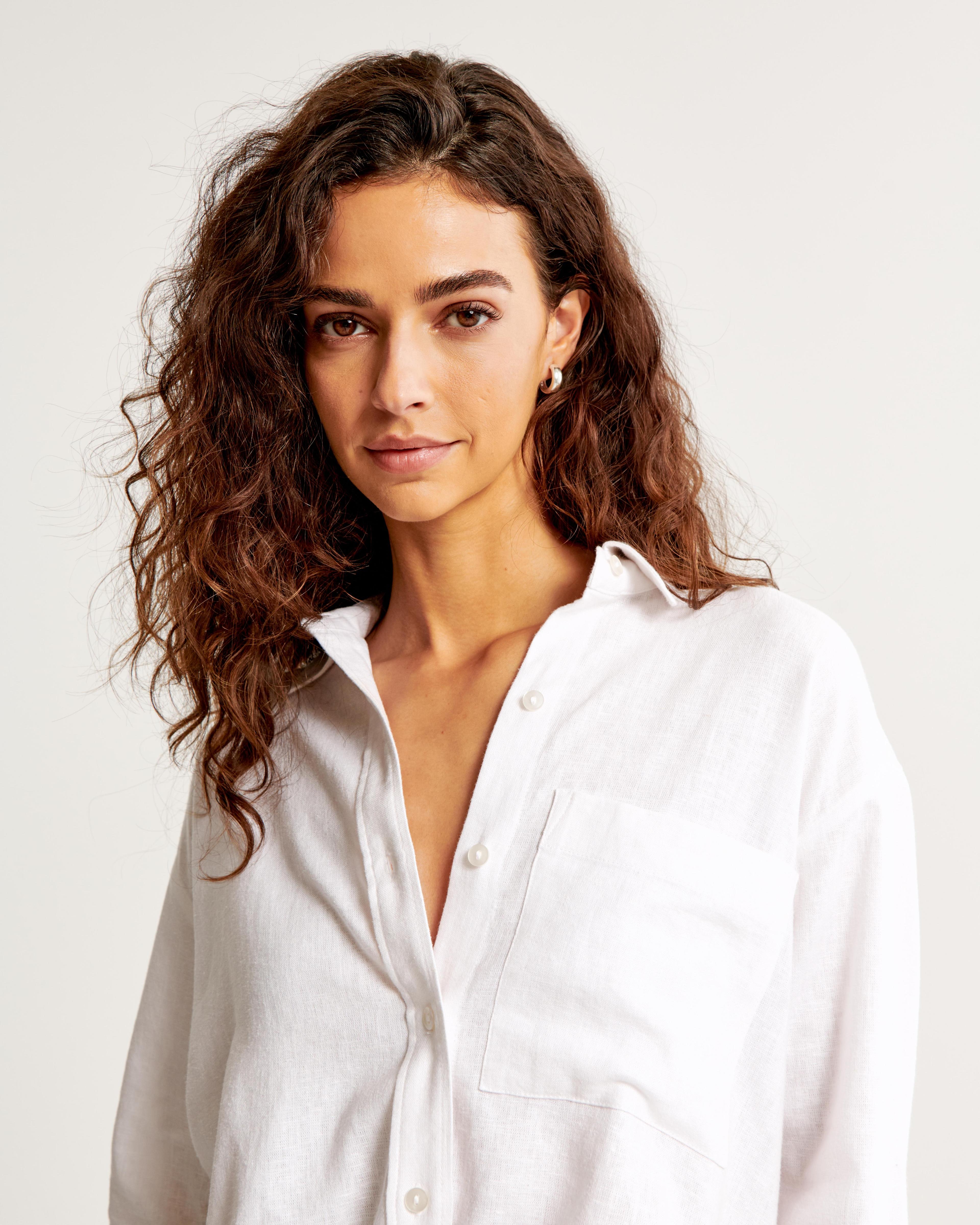 Oversized Linen-Blend Step Hem Shirt Product Image