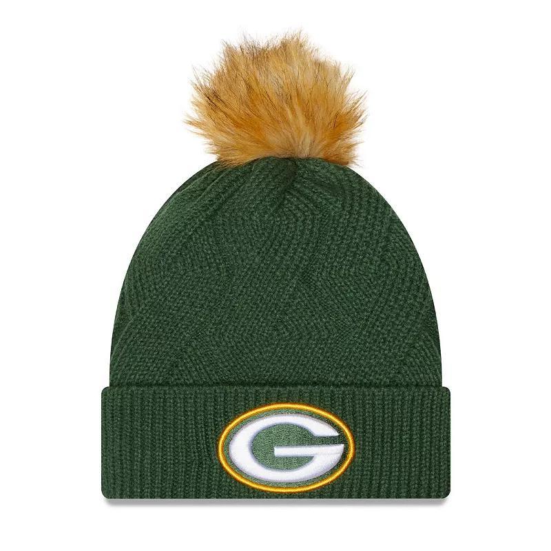 Womens New Era Bay Packers Snowy Cuffed Knit Hat with Pom Product Image