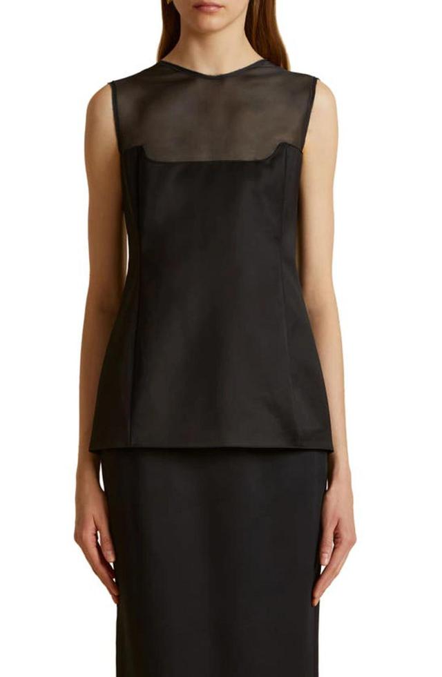 Sasmo Sleeveless Crepe And Mesh Top In Black Product Image