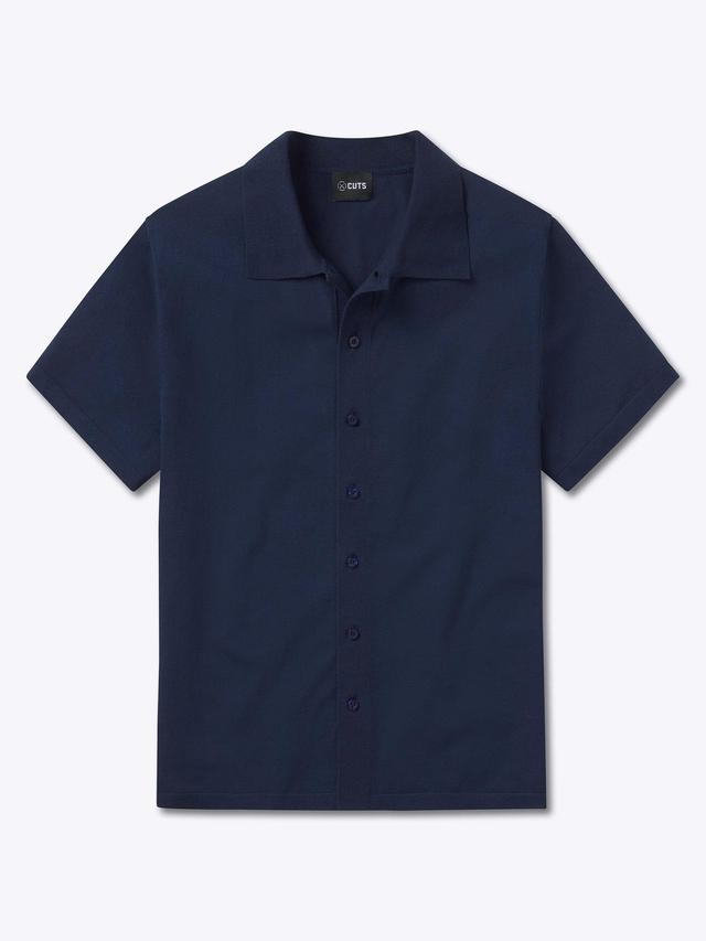 Riviera Knit Button Up | Pacific Blue Signature-Fit Product Image