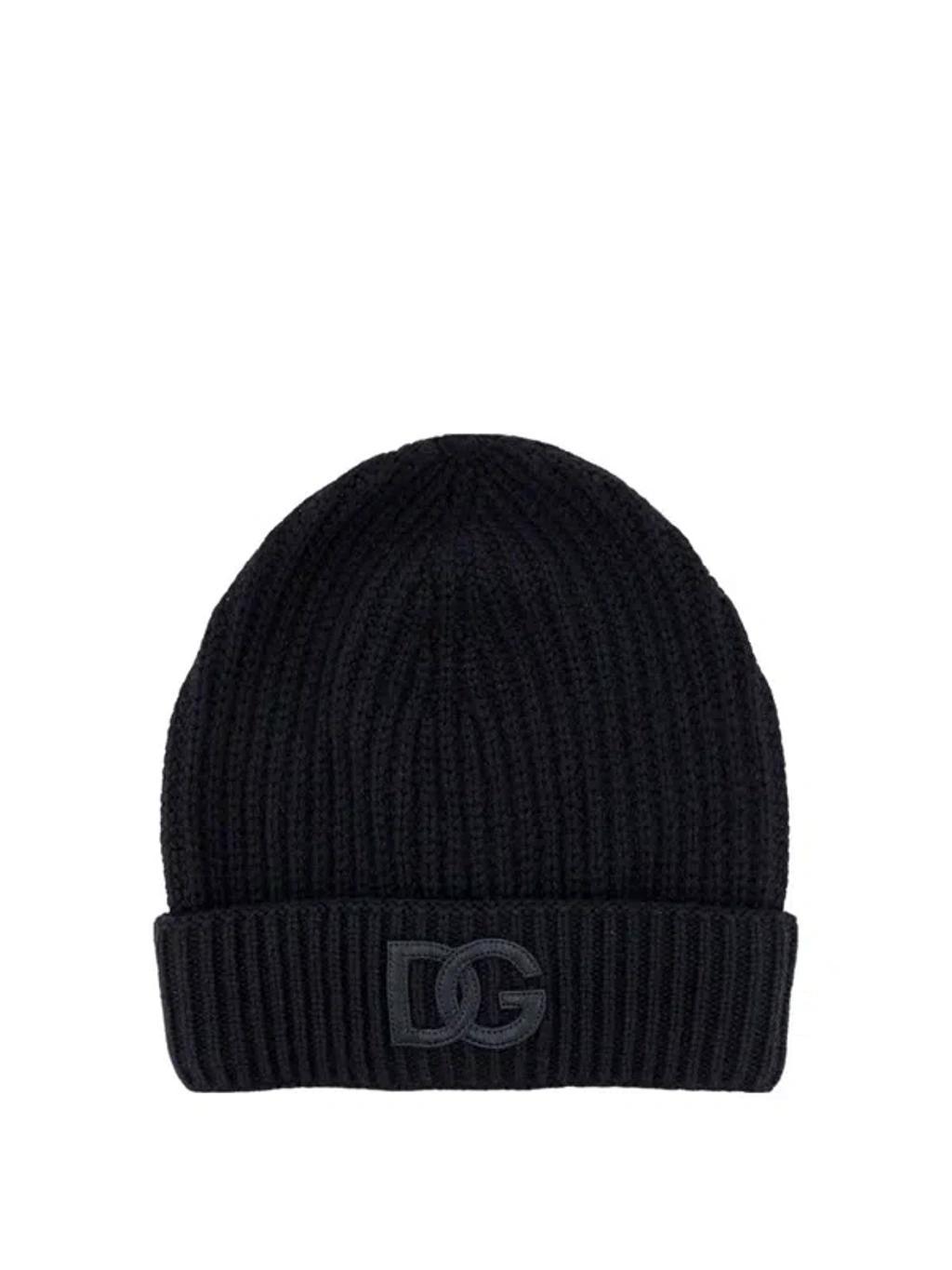 Dg Logo Patch Knitted Beanie In Black Product Image