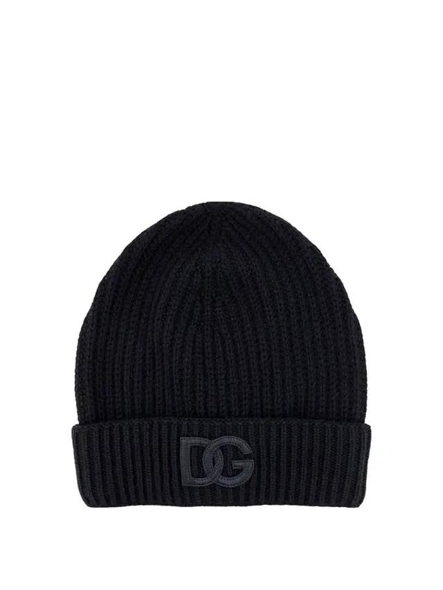 Dg Logo Patch Knitted Beanie In Black Product Image