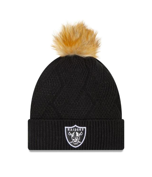 Womens New Era Black Las Vegas Raiders Snowy Cuffed Knit Hat with Pom Product Image