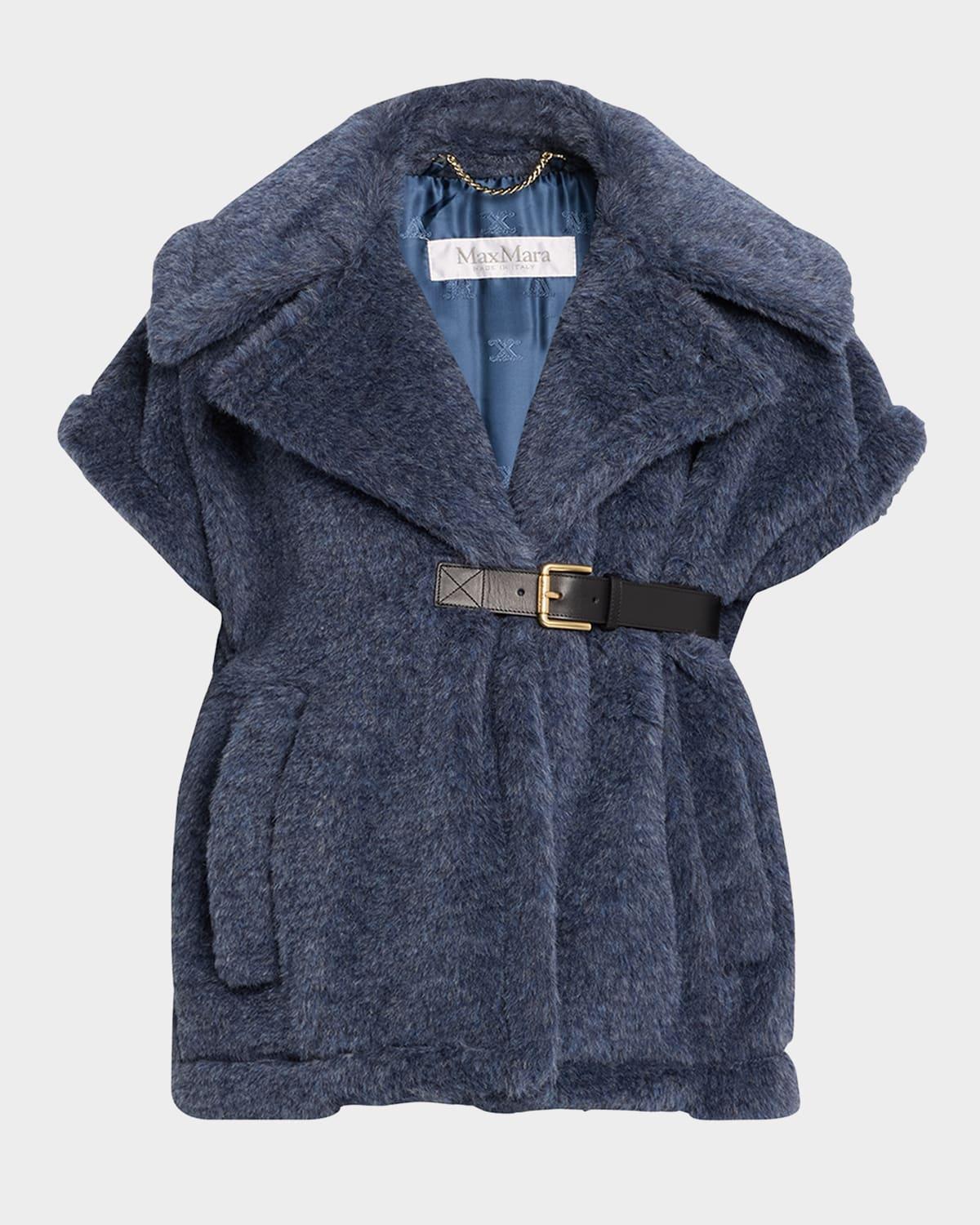 Belted Wool Vest Cape In Blue Product Image