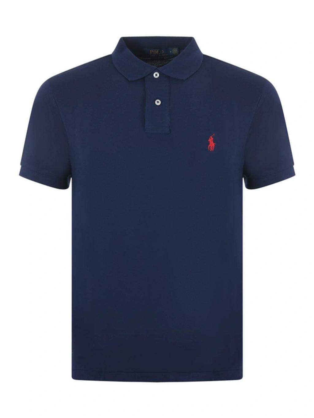 Cotton Mesh Slim-fit Polo Shirt In Blue Product Image