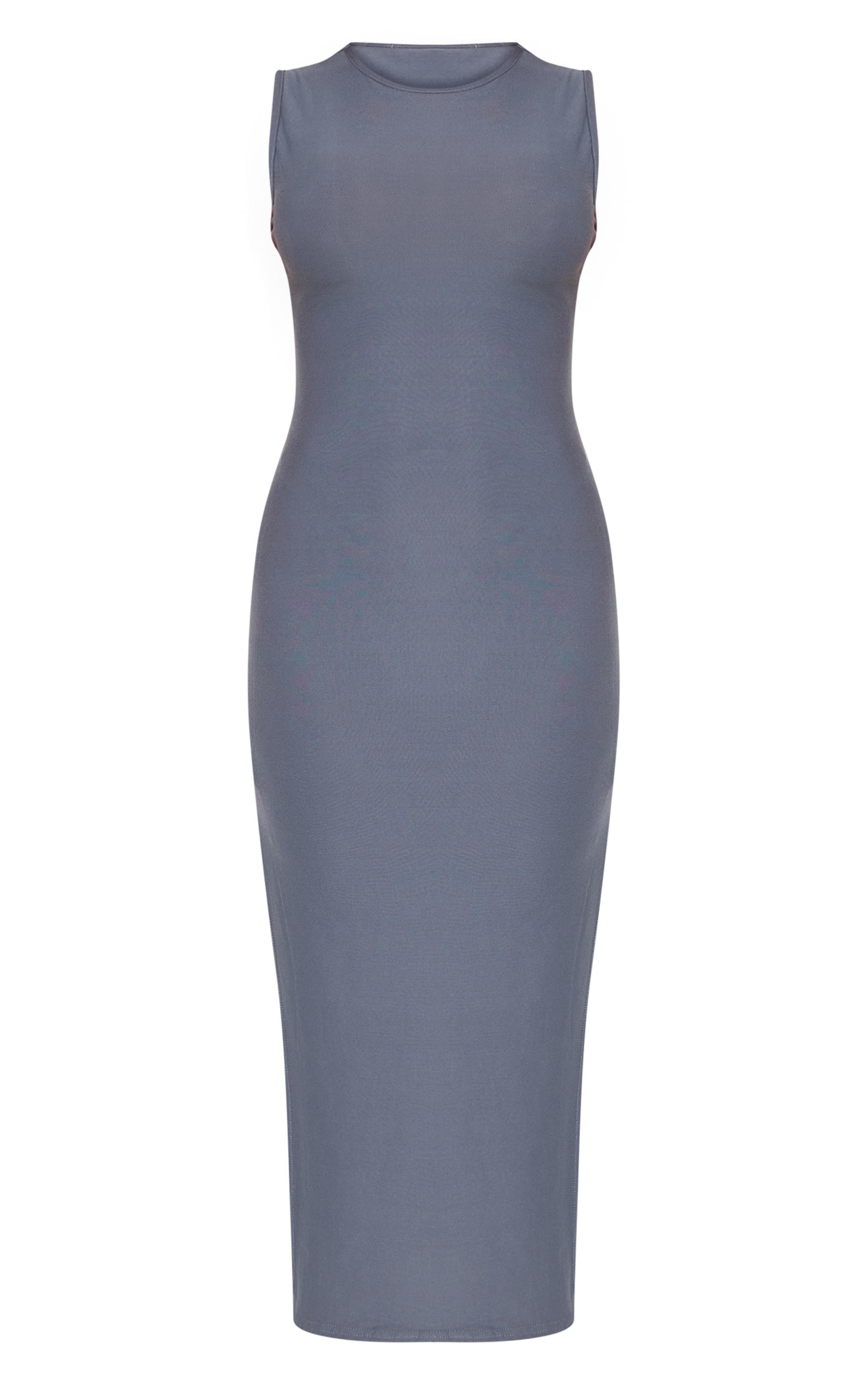 Charcoal Soft Touch Racer Neck Sleeveless Midaxi Dress Product Image