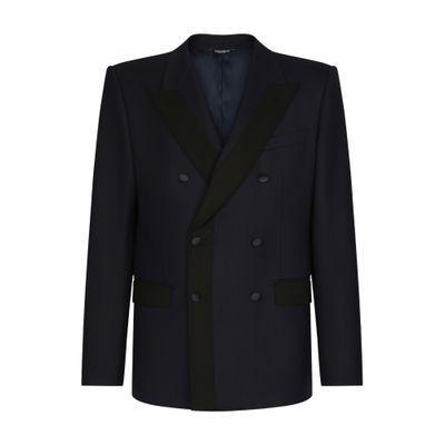 Double-breasted Stretch Wool Sicilia-fit Jacket In Blue Product Image