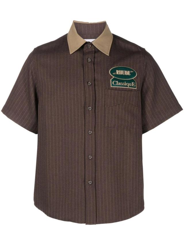 Stripe-print Twill Shirt In Brown Product Image