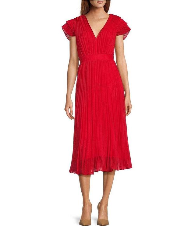 Adelyn Rae Pleated V-Neck Short Sleeve Midi Dress Product Image