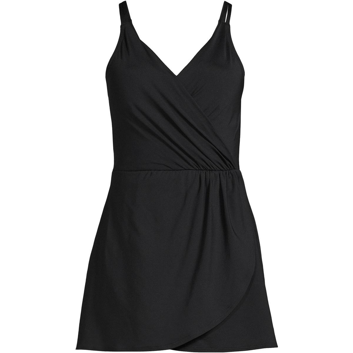 Womens Lands End V-neck Tulip Wrap One Piece Swim Dress Dark Blue Product Image