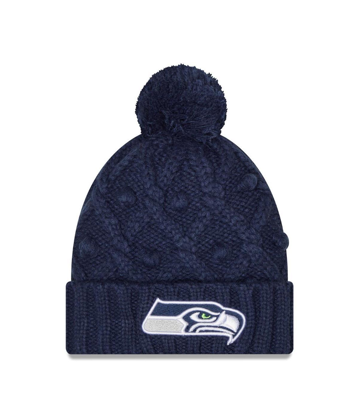 Womens New Era College Seattle Seahawks Toasty Cuffed Knit Hat with Pom, Blue Product Image