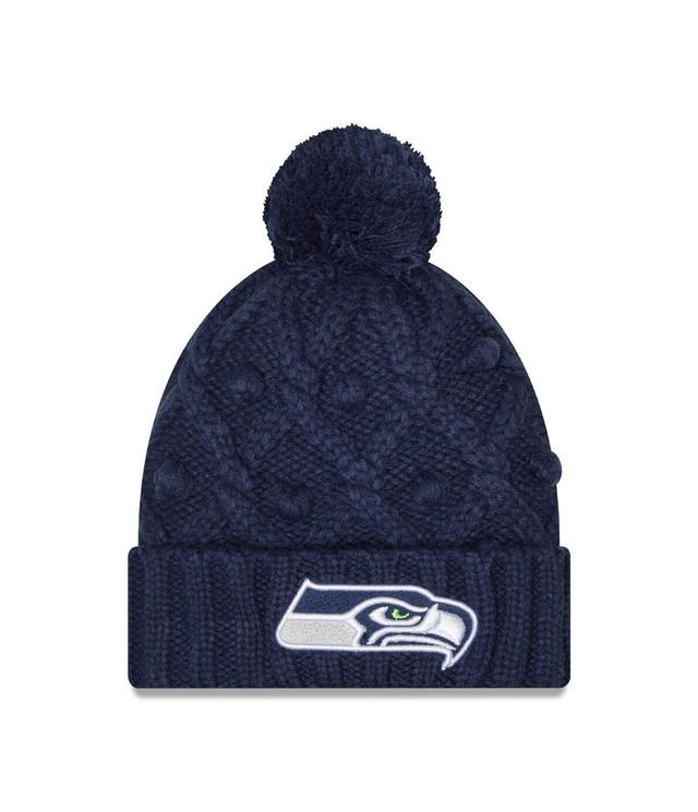 Womens New Era College Navy Seattle Seahawks Toasty Cuffed Knit Hat with Pom Product Image