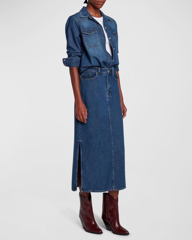 7 for all mankind Denim High Waisted Side Slit Midi Skirt Product Image