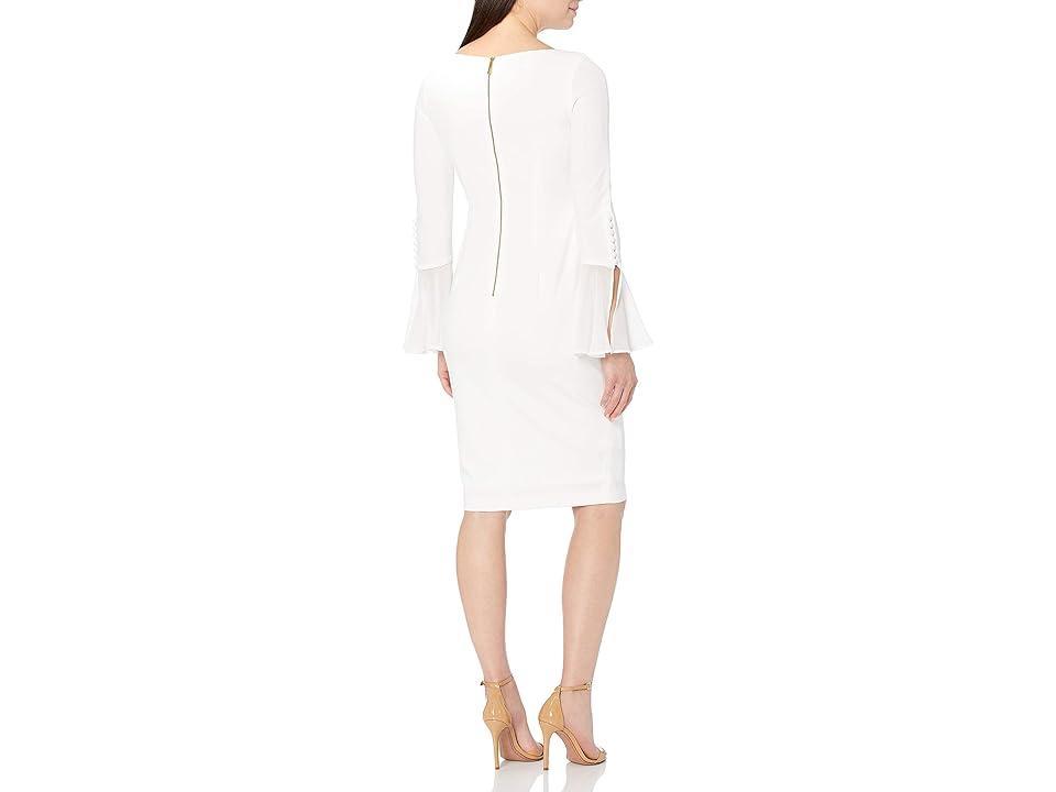 Calvin Klein Chiffon Long Sheer Bell Sleeve Round Neck Sheath Dress Product Image